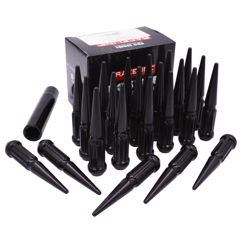 Raceline L793809XLBK6NV 14x1.5 XL Spike Black Lug Nuts (Set of 24)