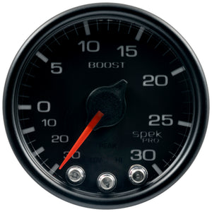 AutoMeter P30232 Autometer Spek-Pro Gauge Vac/Boost 2 1/16in 30Inhg-30psi Stepper Motor W/Peak & Warn Black/Black