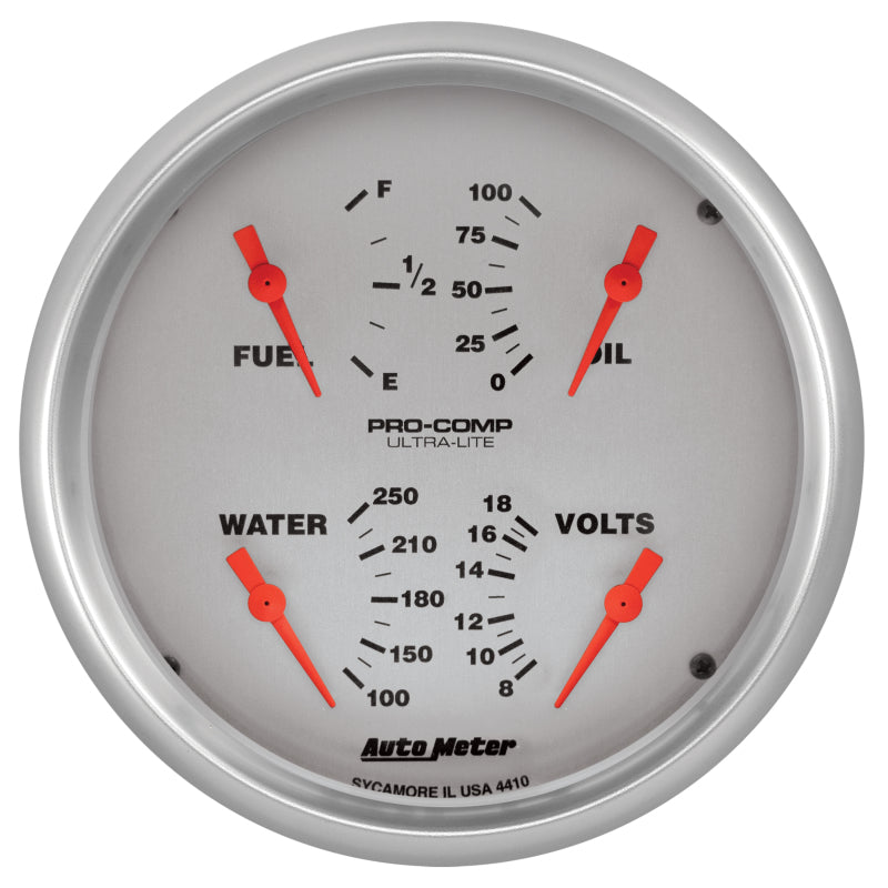 AutoMeter 4410 Ultra-Lite Quad Gauge 5in. 240Ohm (E) - 33Ohm (F) Electric