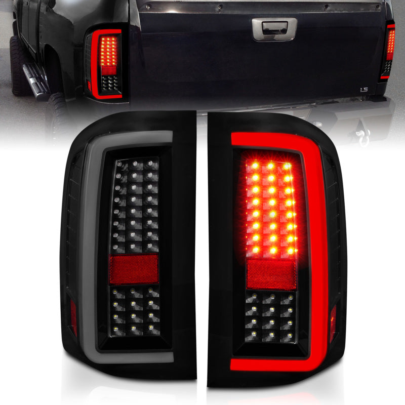 ANZO 311381 2013 fits Chevrolet 07-20 Silverado1500/ 2500/ 3500 LED Tail Lights w/ Light Bar Black Housing Smoke