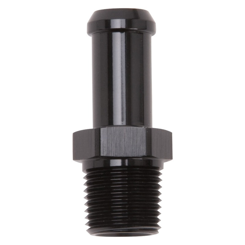Edelbrock 8114 Hose End Straight 3/8In NPT to 1/2In Barb Black Anodize