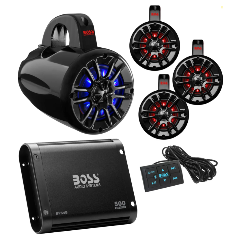 Boss fits Audio UNI4RGB Systems UTV Marine Stereo Package