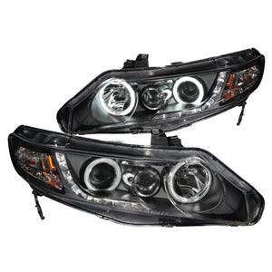 ANZO 121454 2006-2011 fits Honda Civic Projector Headlights w/ Halo Black (CCFL)