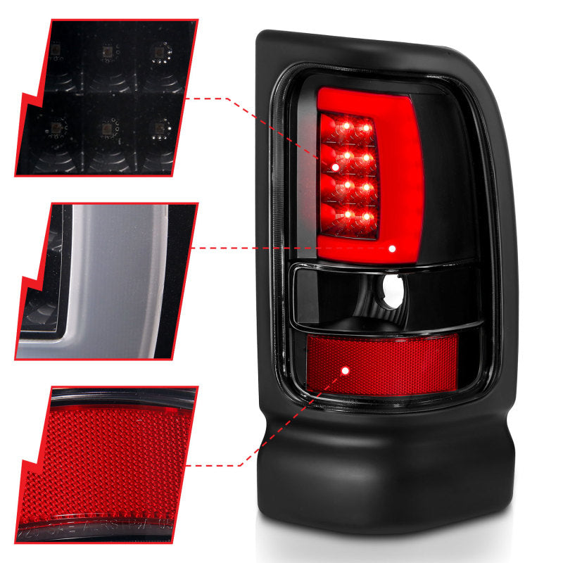 ANZO 311339 1901 fits Dodge 94-20 Ram 1500 LED Taillights Plank Style Black w/Clear Lens