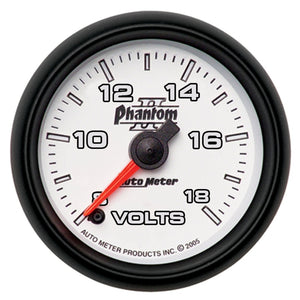 AutoMeter 7591 Autometer Phantom II 52.4mm Full Sweep Electronic 8-18 Volts Voltmeter Gauge