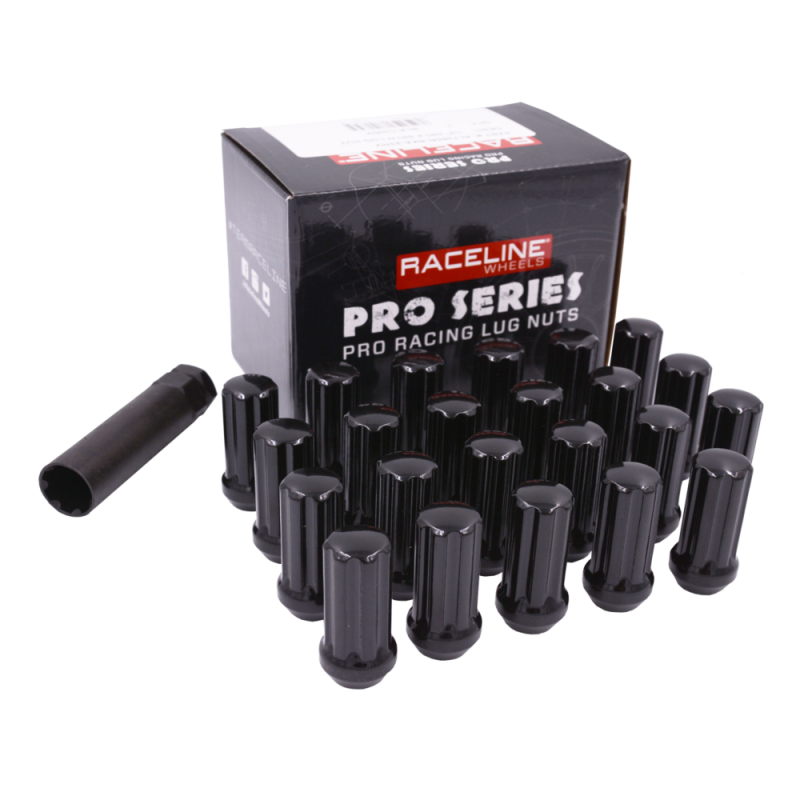 Raceline L73804LBKA-23NV-JEEP 1/2in XL Spline Black fits Jeep Lug Nuts (24 Pack)