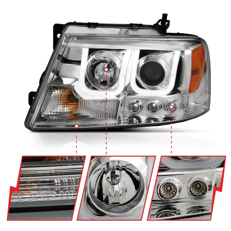 ANZO 111287 2008 fits Ford 04-20 F-150 Projector Headlights w/ U-Bar Chrome