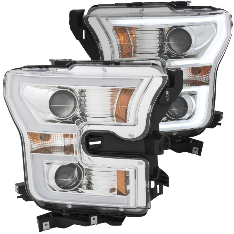 ANZO 111358 2017 fits Ford 15-20 F-150 Projector Headlights w/ Plank Style Switchback Chrome w/ Amber