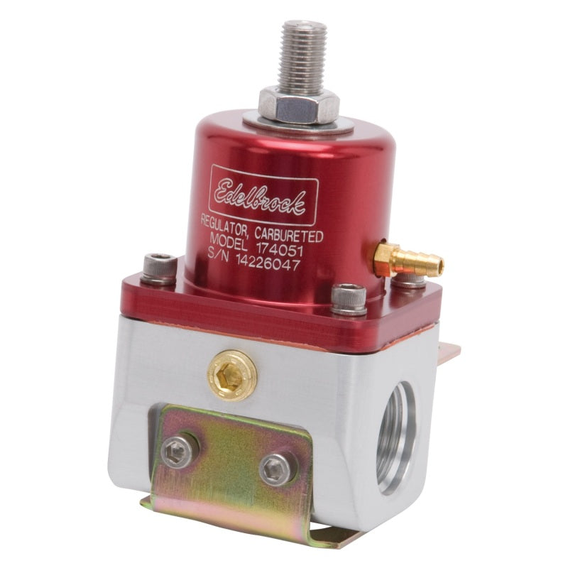 Edelbrock 174051 Fuel Pressure Regulator Carbureted 180 GPH 5-10 PSI -10 In/Out -6 Return Red/Clear