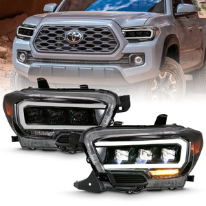 ANZO 111496 2016-2018 fits Toyota Tacoma LED Projector Headlights Plank Style Black w/ Amber