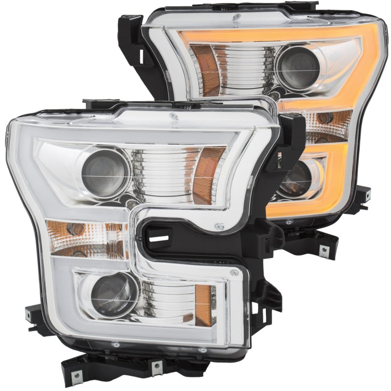 ANZO 111358 2017 fits Ford 15-20 F-150 Projector Headlights w/ Plank Style Switchback Chrome w/ Amber