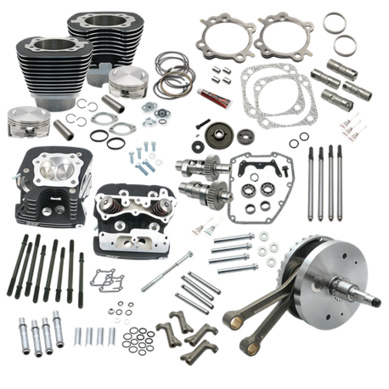 S&S Cycle 900-0565 00-06 BT 124in Hot Set Up Kit w/ S&S Cylinder Heads - Wrinkle Black