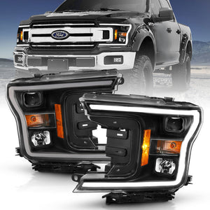ANZO 111467 2018-2019 fits Ford F-150 Projector Plank Style H.L. Black Amber (Without Switchback)