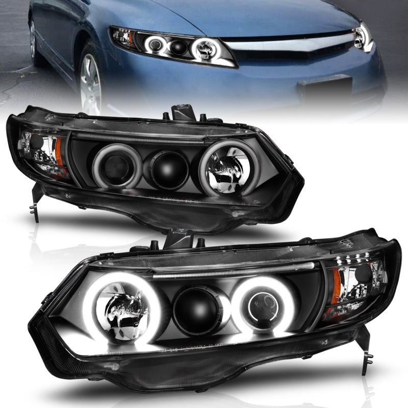 ANZO 121062 2011 fits Honda 06-20 Civic Projector Headlights w/ Halo Black (CCFL)