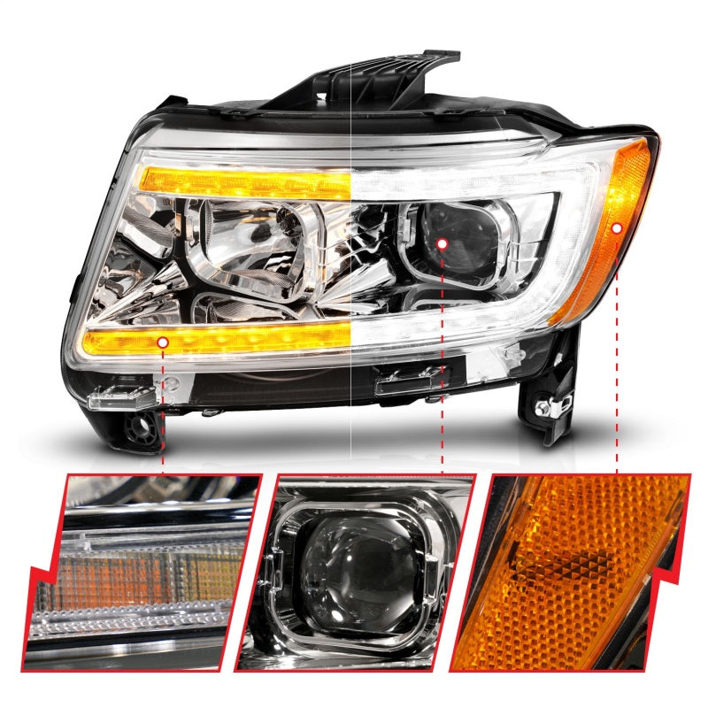 ANZO 111569 fits Jeep 11-13 Grand Cherokee (Factory Halogen Only) Projector Headlights w/Light Bar Swchbk Chrome