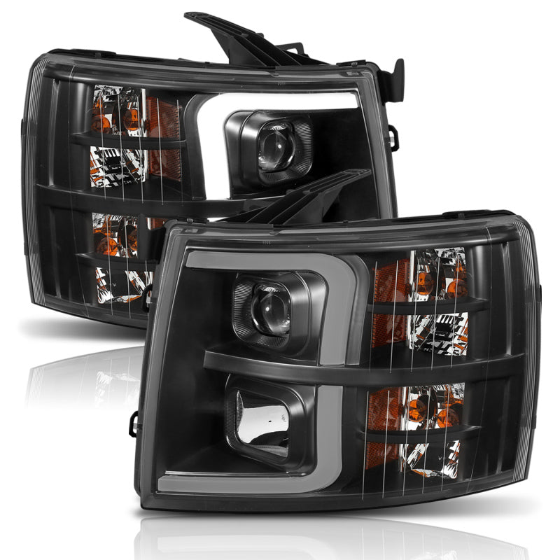 ANZO 111410 fits Chevrolet 07-13 Silverado 1500 Plank Style Projector Headlights Black w/ Amber