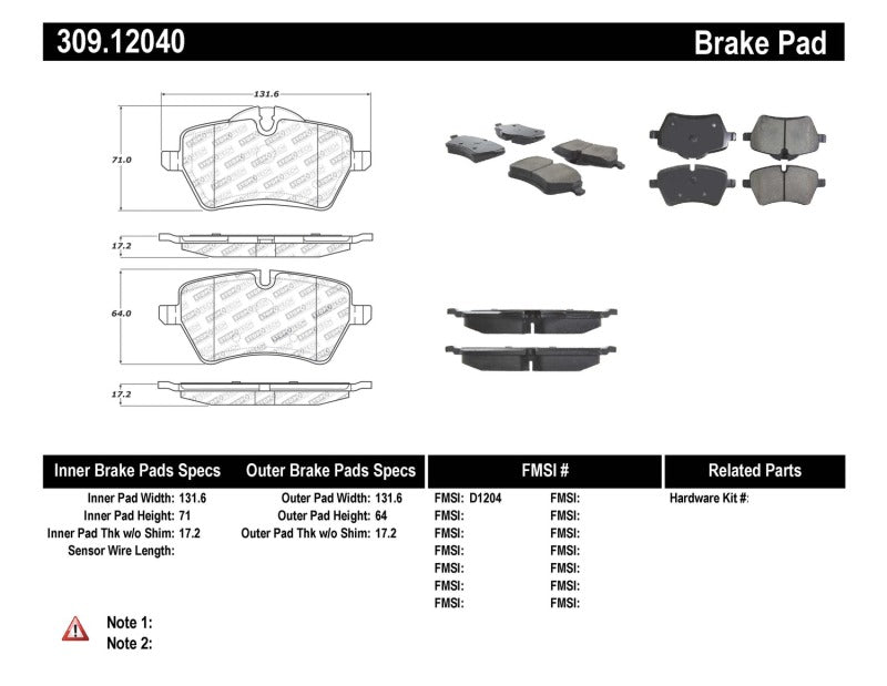 Stoptech 309.1204 Performance 06-09 Mini Cooper/Cooper S Front Brake Pads