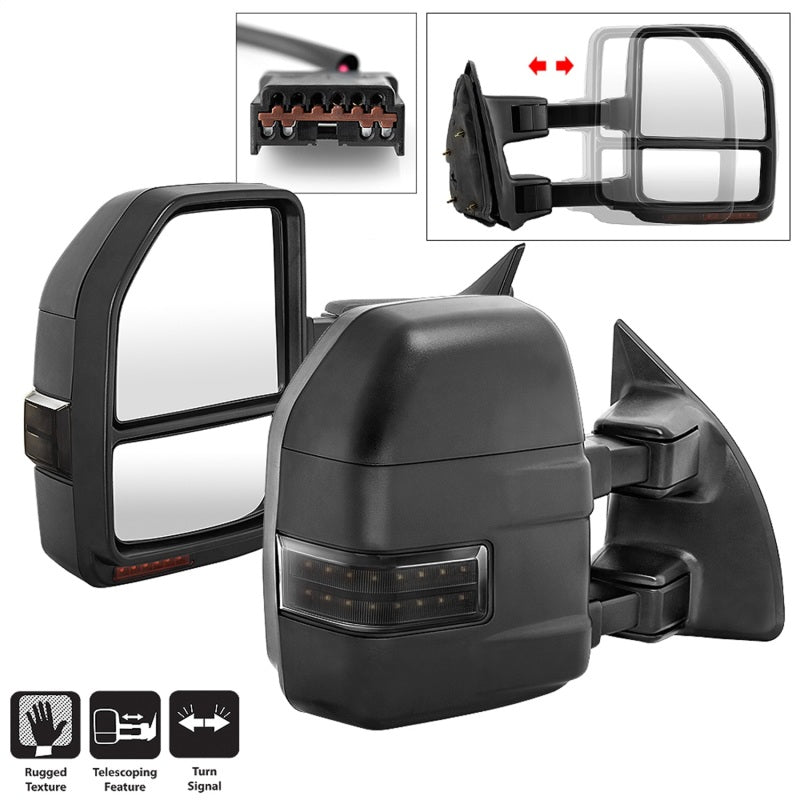 xTune 9943140 99-07 fits Ford Super Duty LED Telescoping Manual Mirrors - Smk (