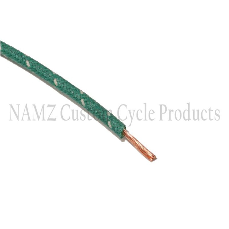 NAMZ NCBW-89 OEM Color Cloth-Braided Wire 25ft. Pack 16g - Green w/White Tracer