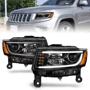ANZO 111329 2014-2015 fits Jeep Grand Cherokee Projector Headlights w/ Plank Style Design Black