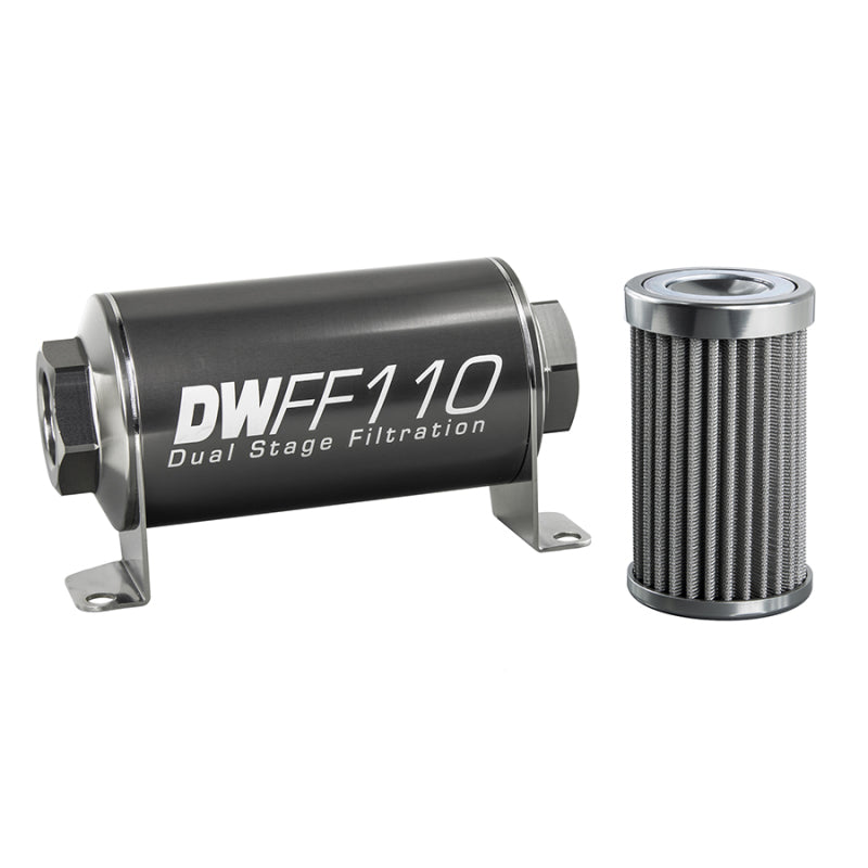 DeatschWerks 8-03-110-100K Stainless Steel 10AN 100 Micron Universal Inline Fuel Filter Housing Kit (110mm)