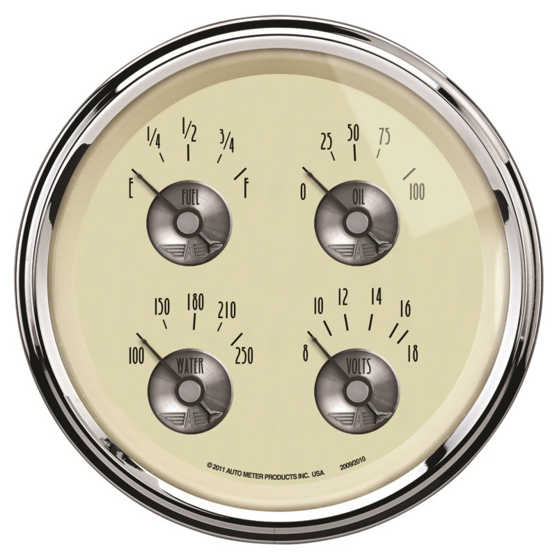 AutoMeter 2009 Gauge Quad 5in. 0 Ohm(e) to 90 Ohm(f) Elec Prestige Antq. Ivory