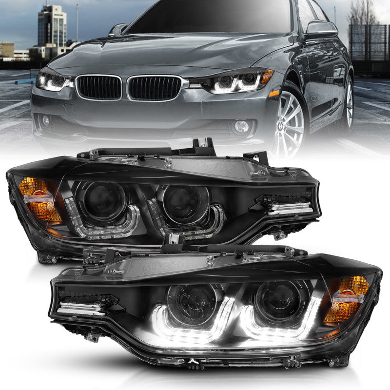 ANZO 121504 2015 fits BMW 12-20 3 Series Projector Headlights w/ U-Bar Black