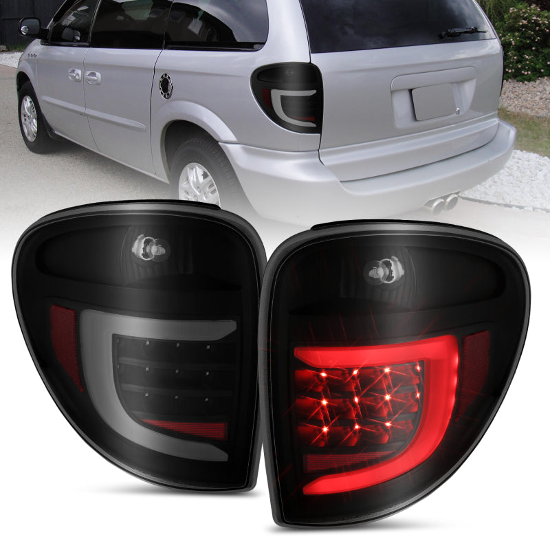 ANZO 311366 2007 fits Dodge 04-20 Grand Caravan LED Tail Lights w/ Light Bar Black Housing Smoke Lens