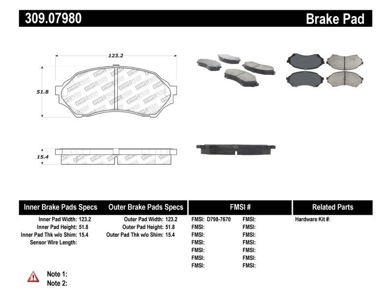 Stoptech 309.0798 Performance Brake Pads