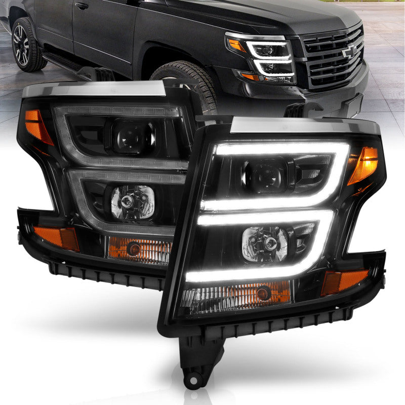 ANZO 111492 2020 fits Chevy 15-20 Tahoe Projector Headlights Plank Style Black w/DRL