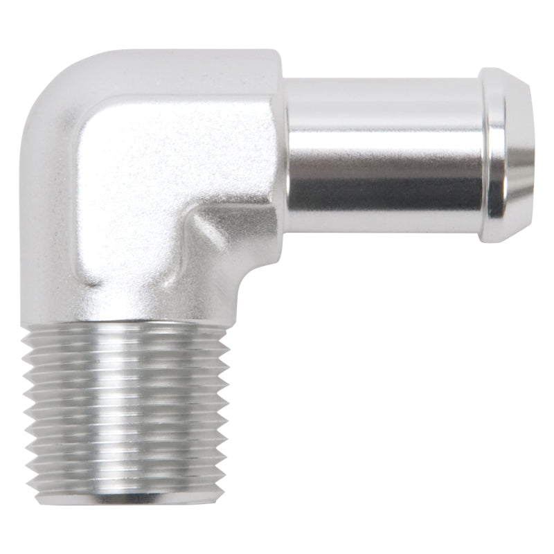 Edelbrock 8179 Hose End 90-Deg 1/2In NPT to 5/8In Barb Clear Anodize