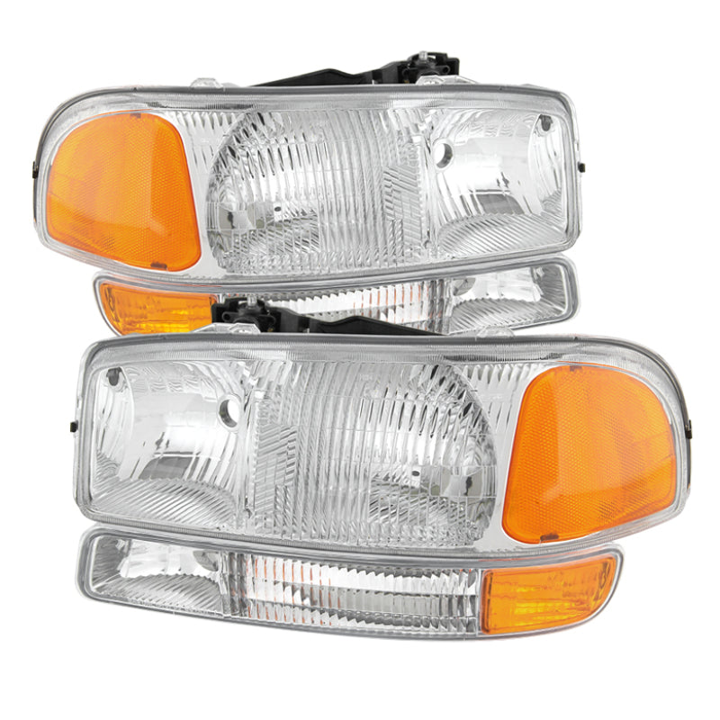 9027345 Xtune fits GMC 99-06 Sierra Headlights & Amber Bumper Lights Chrome HD