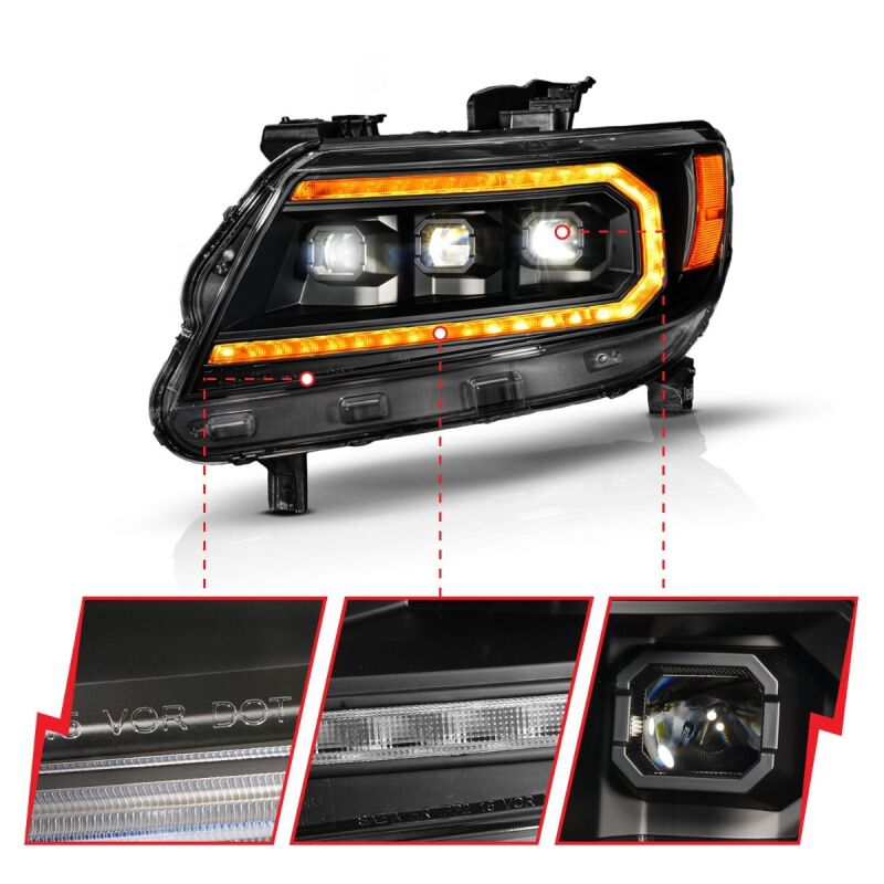 ANZO 111641 15-22 fits Chevy Colorado Full LED Headlights w/ Initiation (Amber DRL) - Blk
