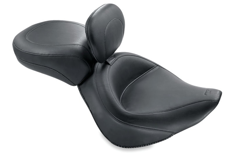 Mustang 79121 Harley Standard Rear Tire Wide Touring Std Solo Seat w/Driver Backrest - Black