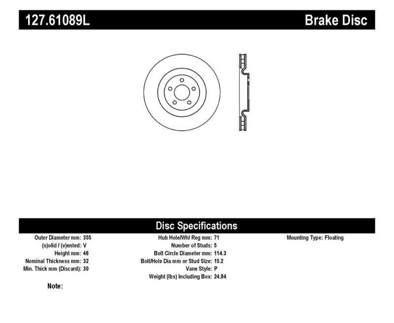 Stoptech 127.61089L Slotted & Drilled Sport Brake Rotor