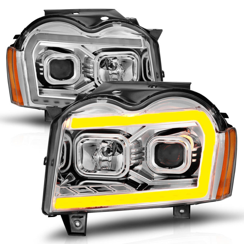 ANZO 111544 fits Jeep 05-07 Grand Cherokee Projector Headlights - w/ Light Bar Switchback Chrome Housing