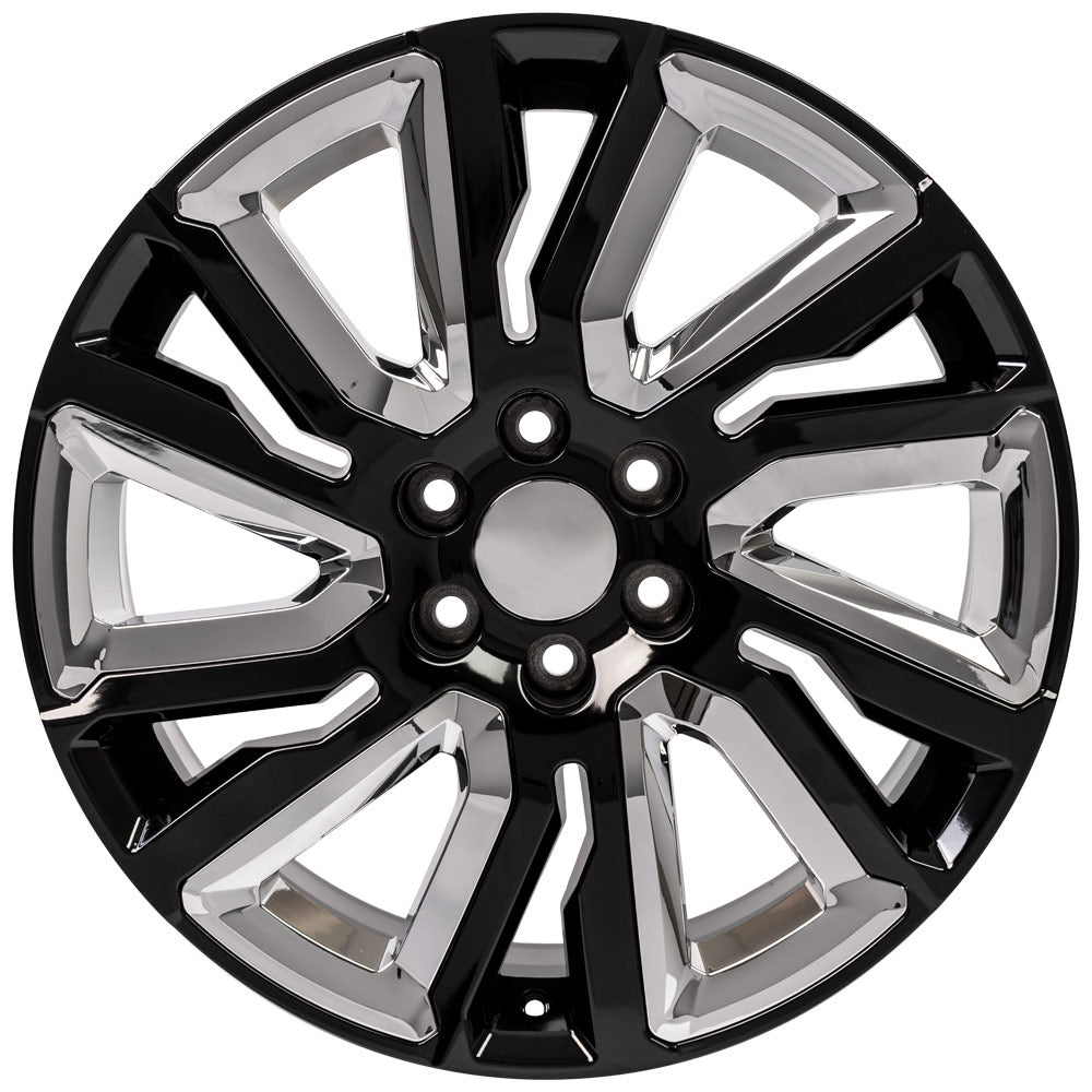 OE Wheels CV39-22090-6550-28B-ic 22" Replica fits GMC Sierra Black and Chrome