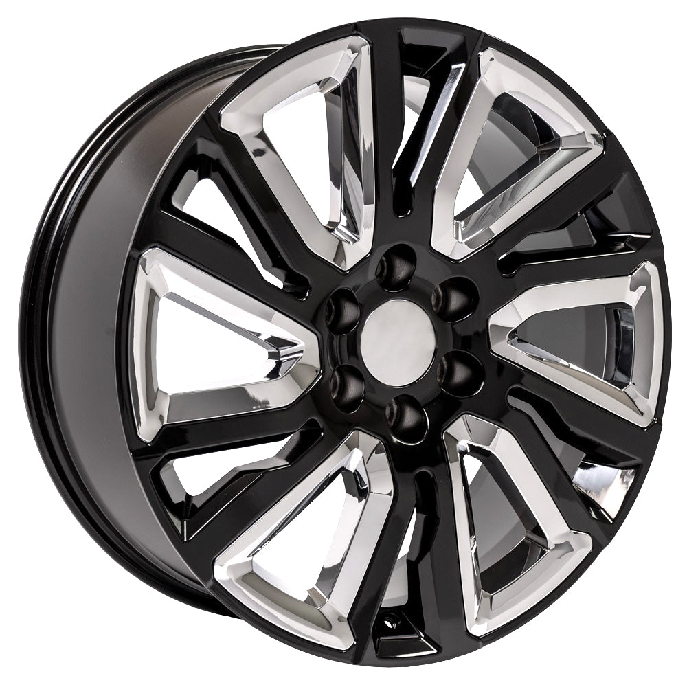 OE Wheels CV39-22090-6550-28B-ic 22" Replica fits GMC Sierra Black and Chrome