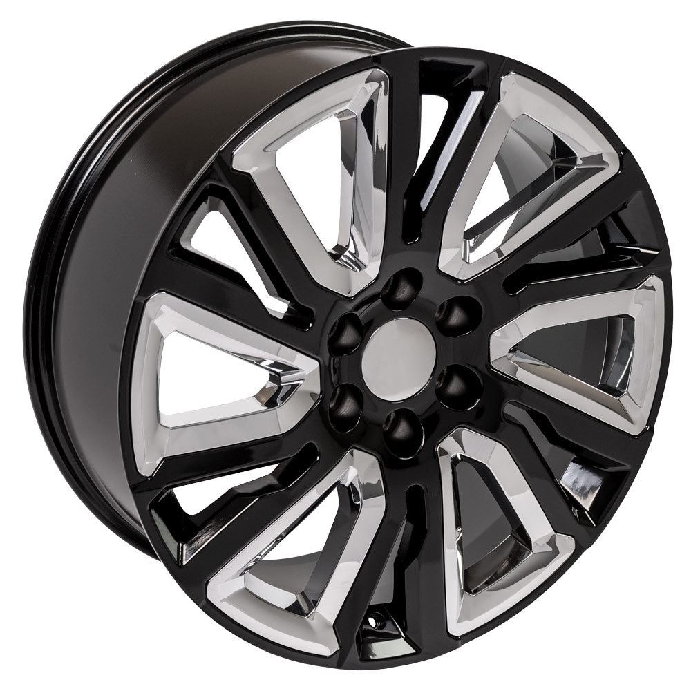 OE Wheels CV39-22090-6550-28B-ic 22" Replica fits GMC Sierra Black and Chrome