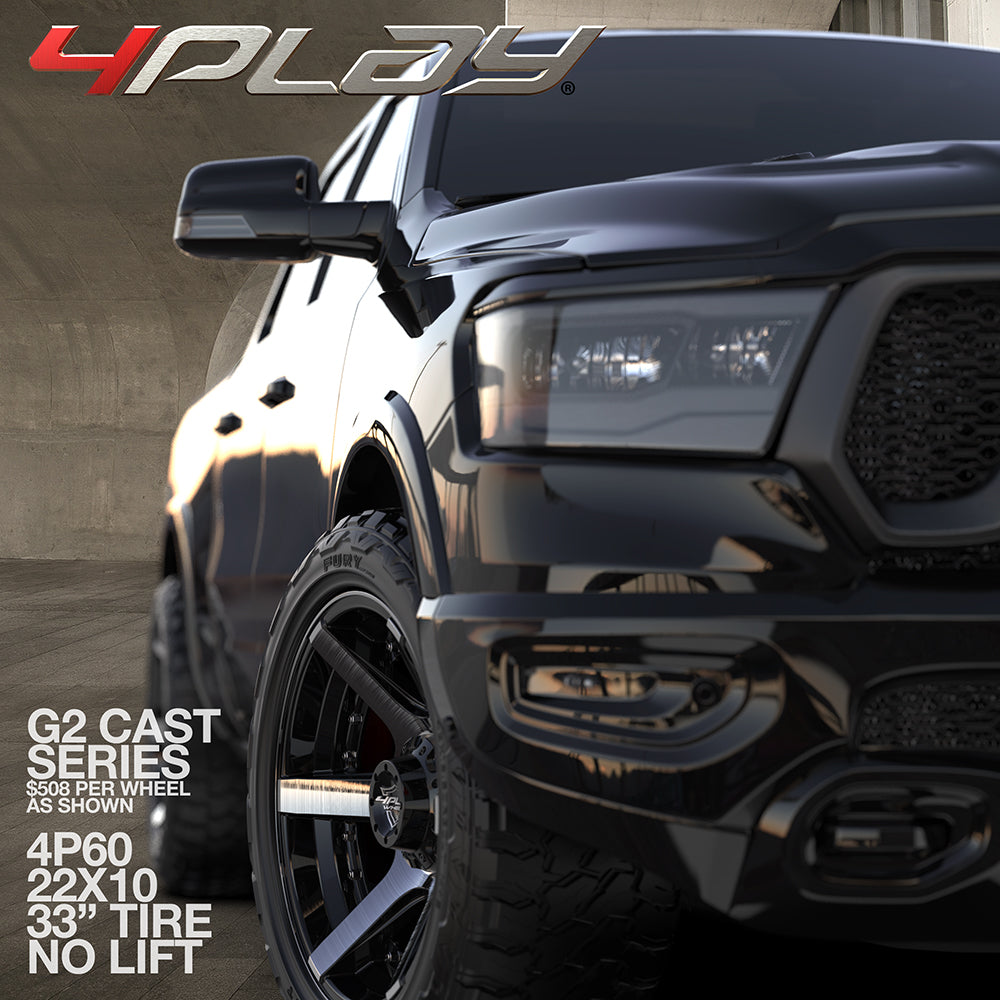 4PLAY 4P60-22100-8650-24BBT 22x10 fits GM-Ford-Dodge-Hummer Brushed Black Rim