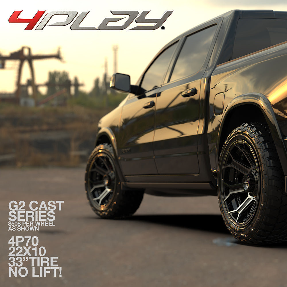 4PLAY 4P70-22100-5D55-24BBT-FX 22x10 fits Ram-Dodge-Jeep-GM-Ford Black Rim