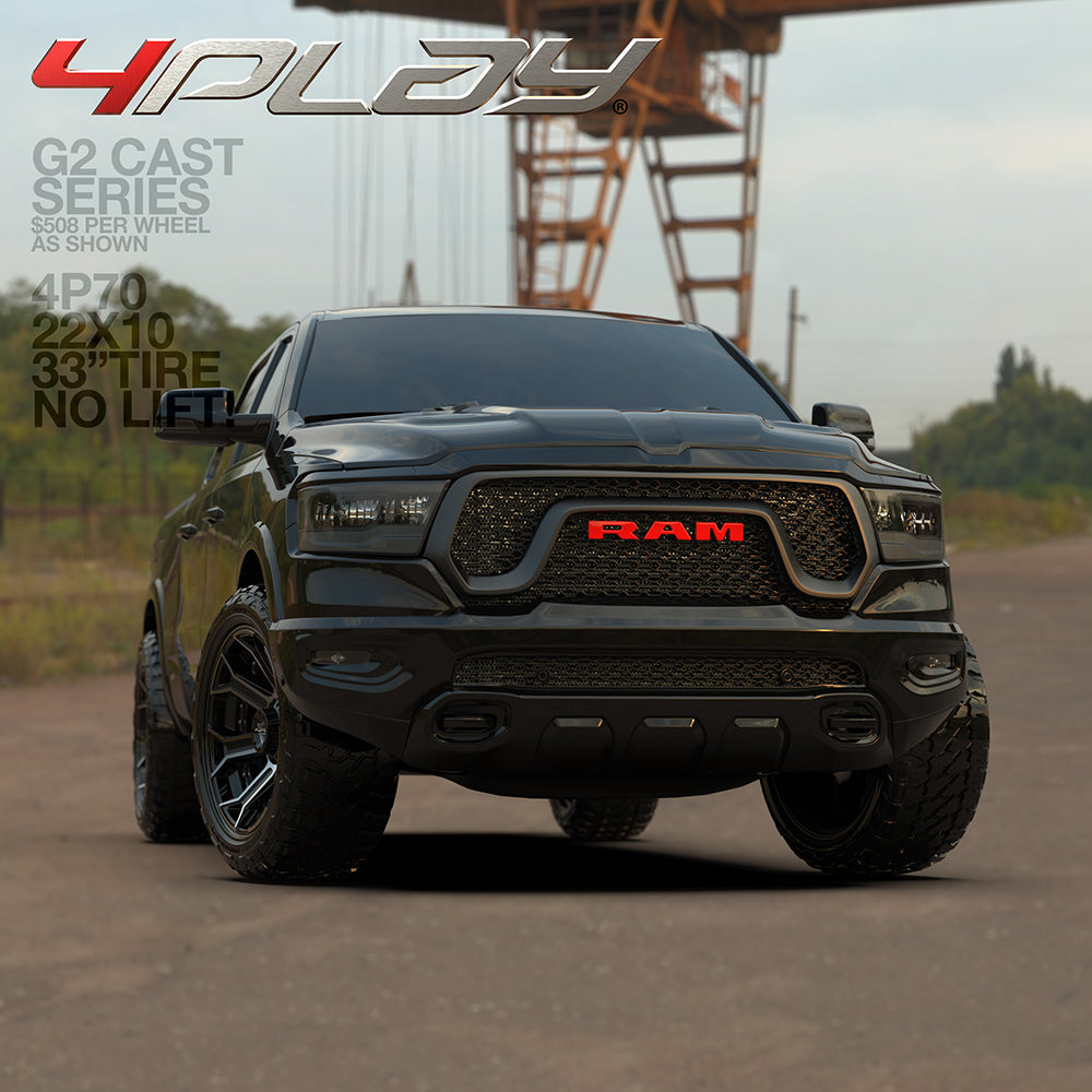 4PLAY 4P70-22100-5D55-24BBT-FX 22x10 fits Ram-Dodge-Jeep-GM-Ford Black Rim