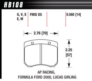 HAWK BRAKE HB108E.560 BRAKE PAD AP RACING FRONT CALIPER BLUE 9012