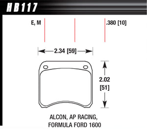 HAWK BRAKE HB117E.380 BRAKE PAD AP RACING REAR CALIPER BLUE 9012