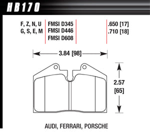 HAWK BRAKE HB170G.650 BRAKE PAD MASERATI PORSCHE FERRARI FR & RR