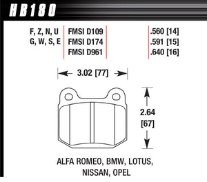 HAWK BRAKE HB180F.560 Performance Street Brake Pads (4)