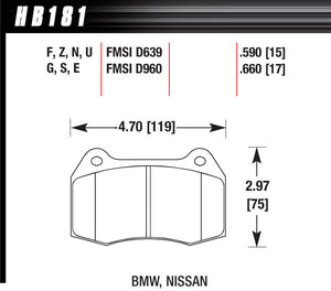 HAWK BRAKE HB181F.660 Brake Pads fits BMW