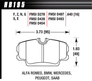 HAWK BRAKE HB195G.640 Brake Pads DTC-60 fits BMW Mercedes