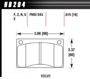 HAWK BRAKE HB204N.615 Brake Pads Volvo Front HP Plus