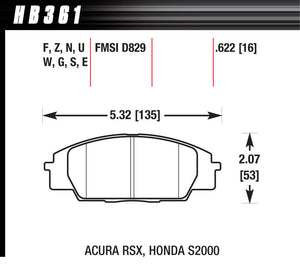 HAWK BRAKE HB361N.622 Street Brake Pads Front RSX / S2000 HP Plus